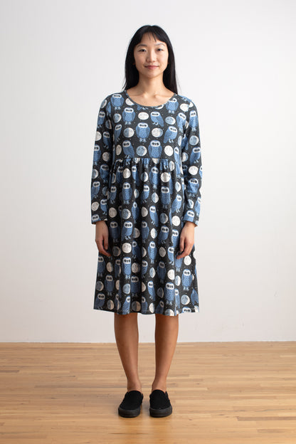 Copenhagen Dress - Midnight Owls Charcoal & Blue