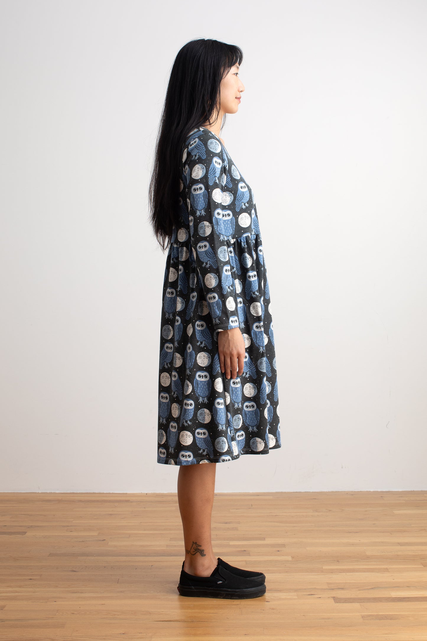 Copenhagen Dress - Midnight Owls Charcoal & Blue
