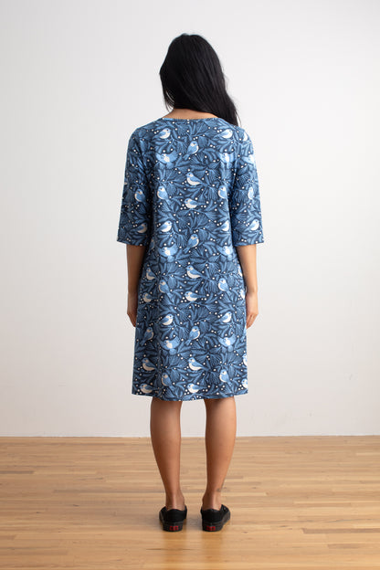 Helsinki Dress - Chickadees Navy & Blue