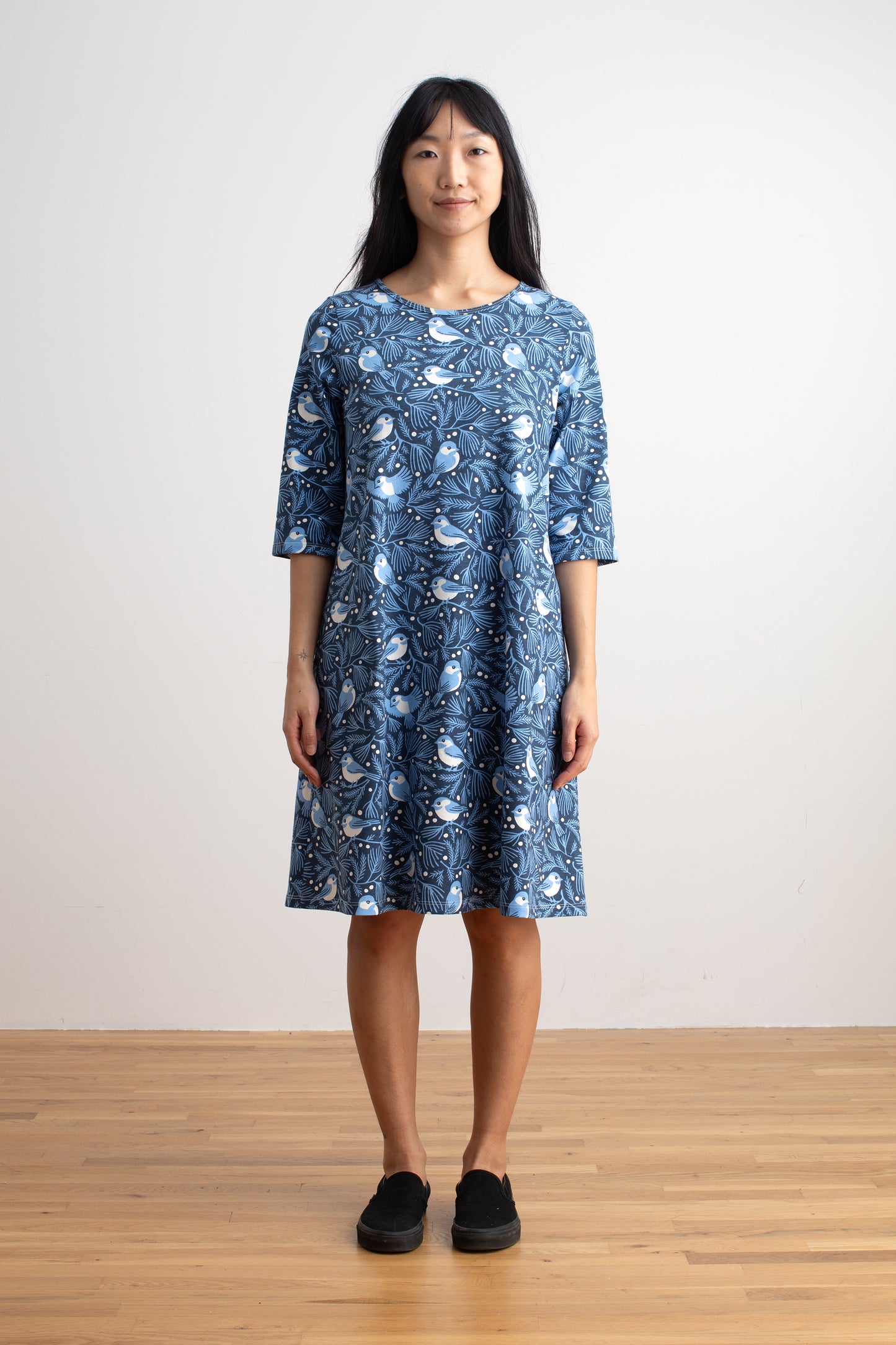 Helsinki Dress - Chickadees Navy & Blue