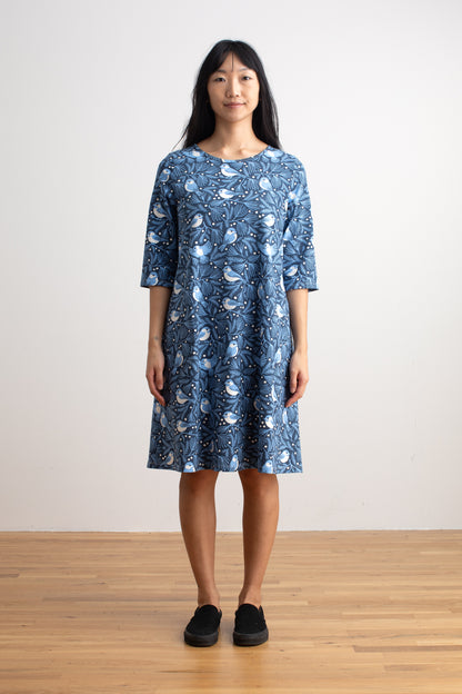 Helsinki Dress - Chickadees Navy & Blue