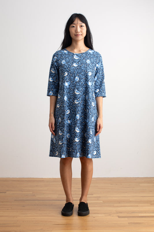 Helsinki Dress - Chickadees Navy & Blue