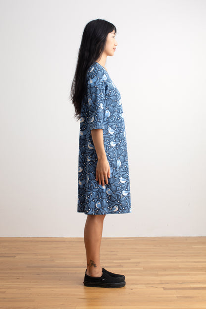 Helsinki Dress - Chickadees Navy & Blue