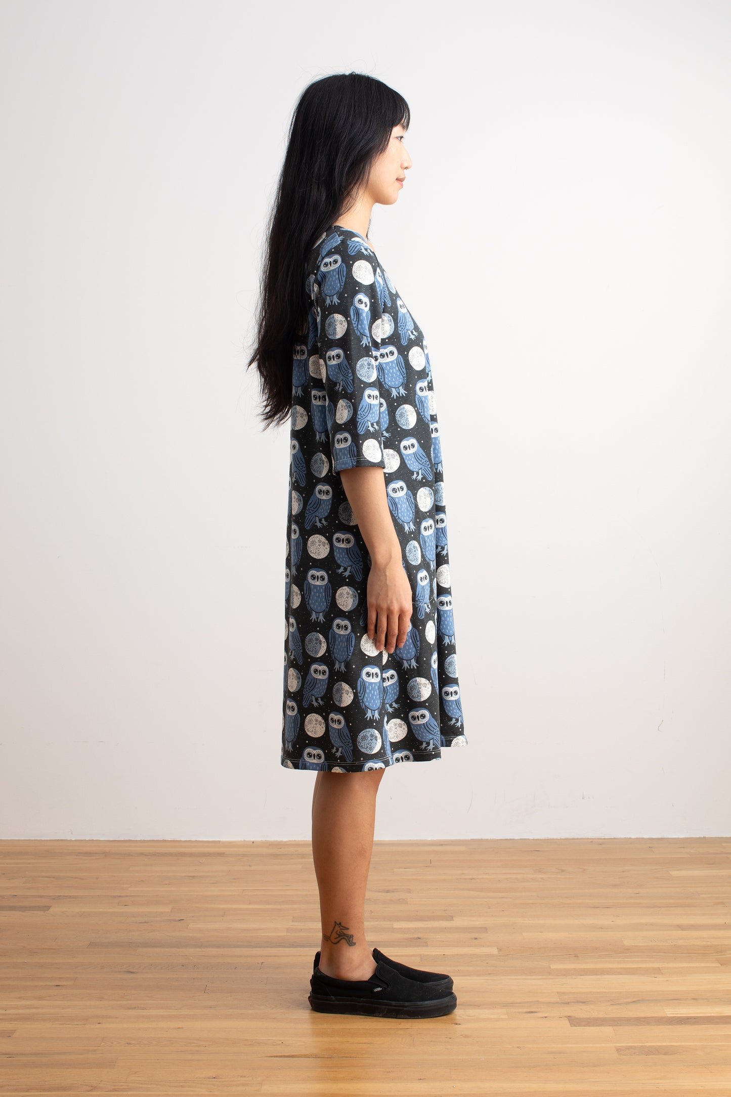 Helsinki Dress - Midnight Owls Charcoal & Blue