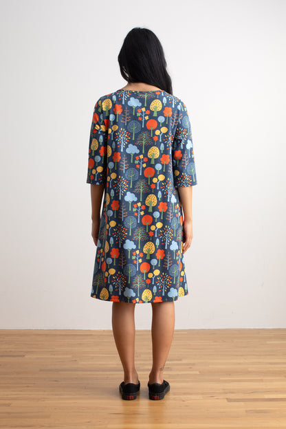Helsinki Dress - Trees Navy & Green