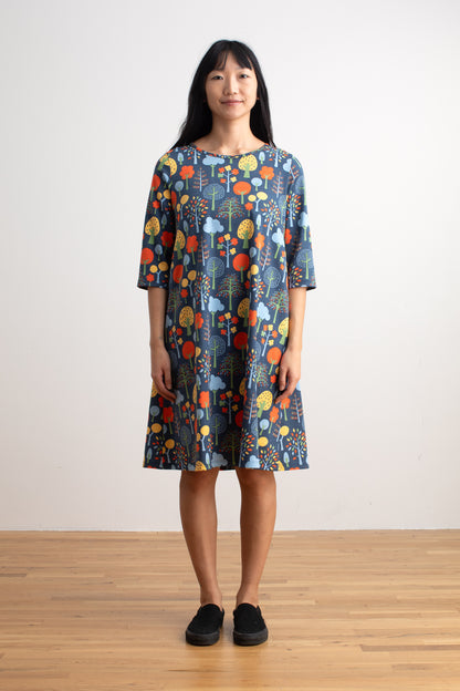 Helsinki Dress - Trees Navy & Green