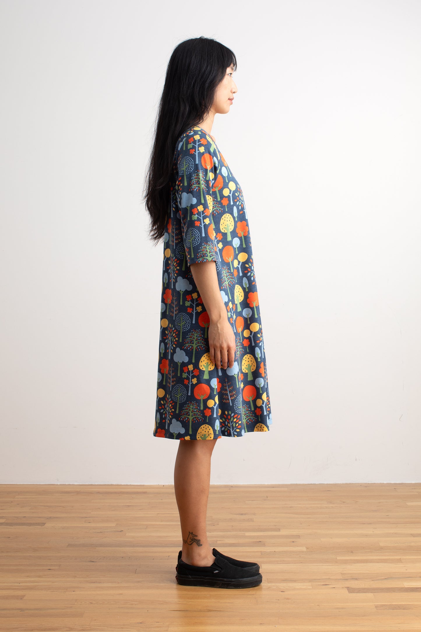 Helsinki Dress - Trees Navy & Green
