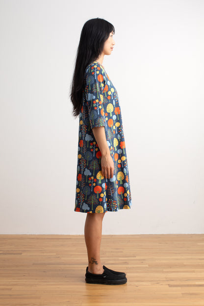 Helsinki Dress - Trees Navy & Green