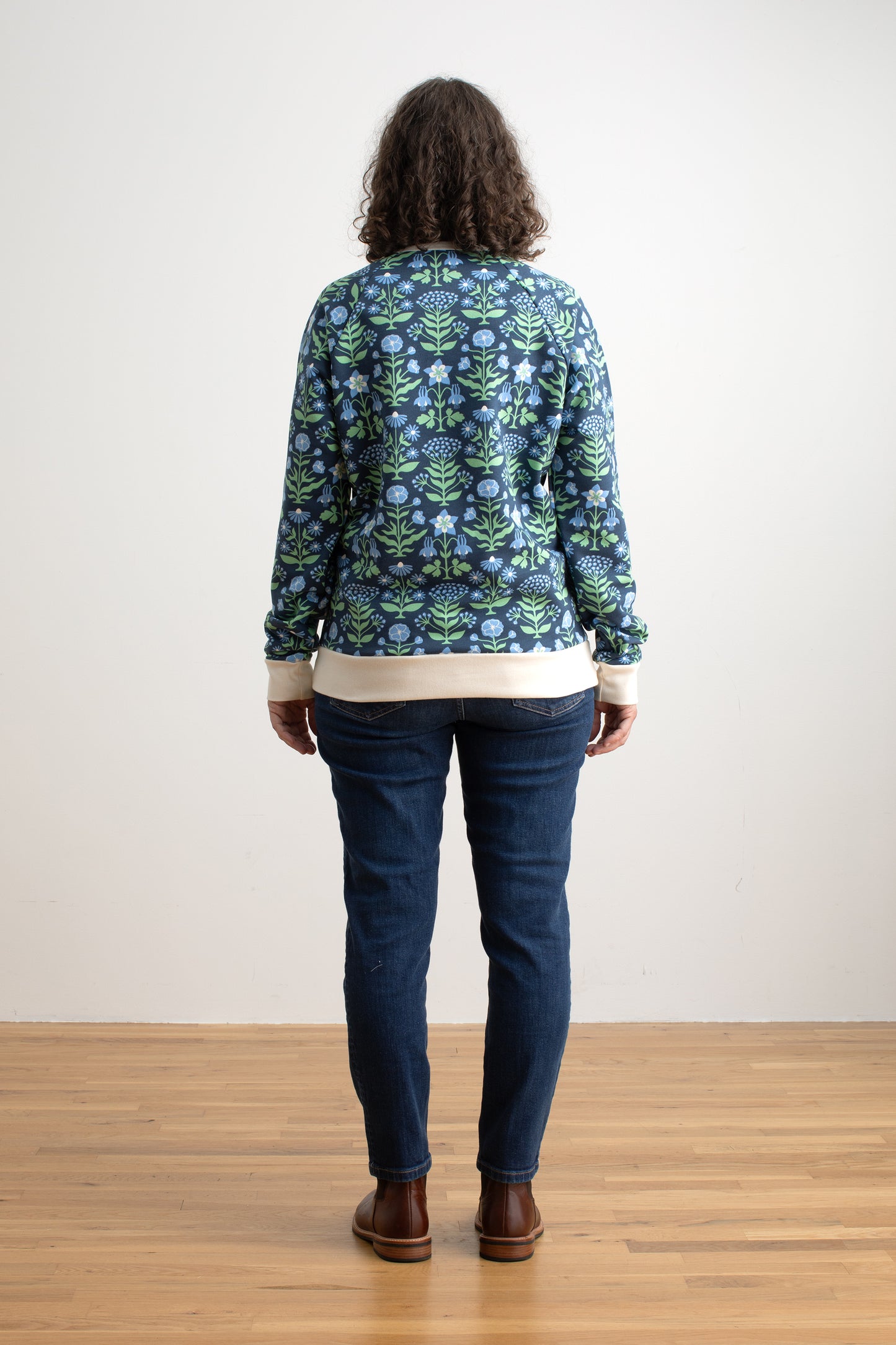 Adult Sweatshirt - Blockprint Floral Blue & Green
