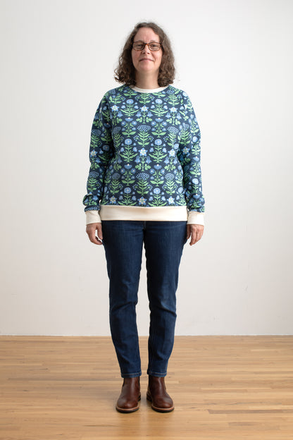 Adult Sweatshirt - Blockprint Floral Blue & Green