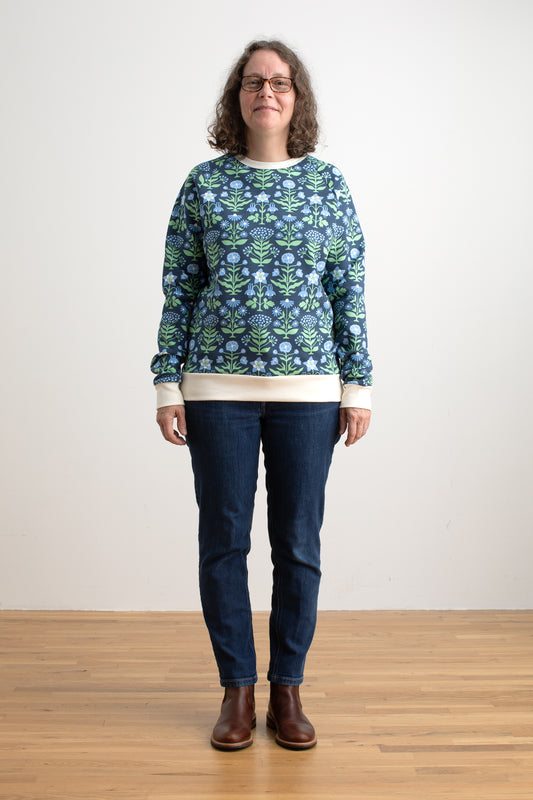 Adult Sweatshirt - Blockprint Floral Blue & Green