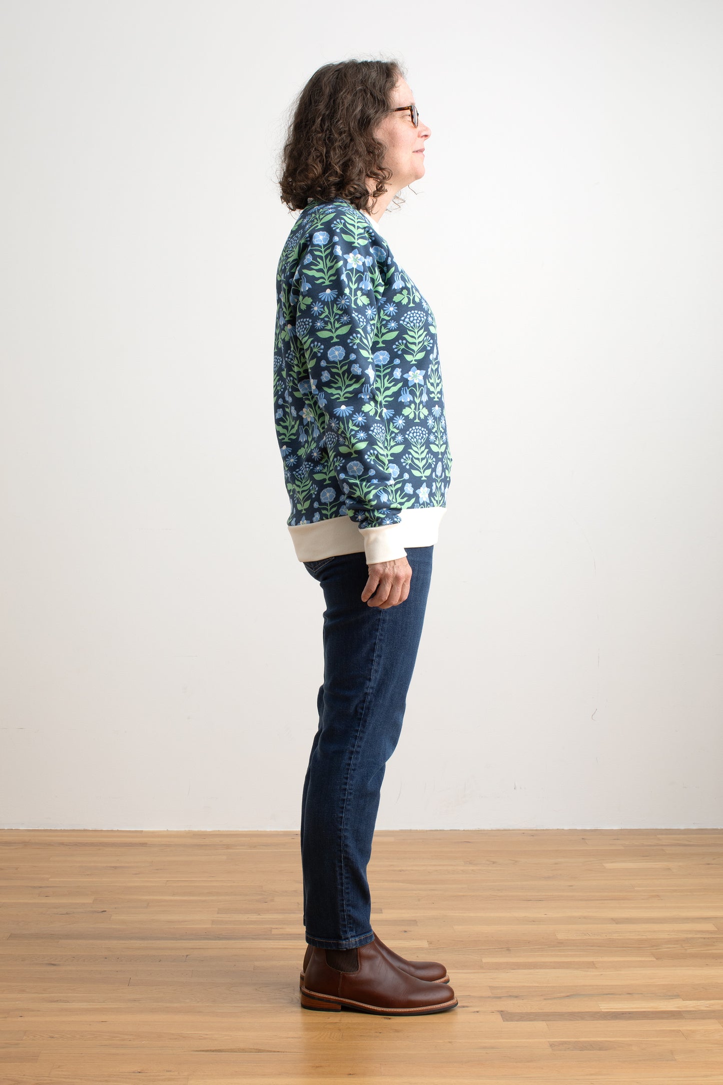 Adult Sweatshirt - Blockprint Floral Blue & Green