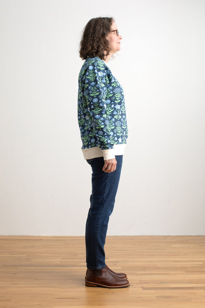 Adult Sweatshirt - Blockprint Floral Blue & Green