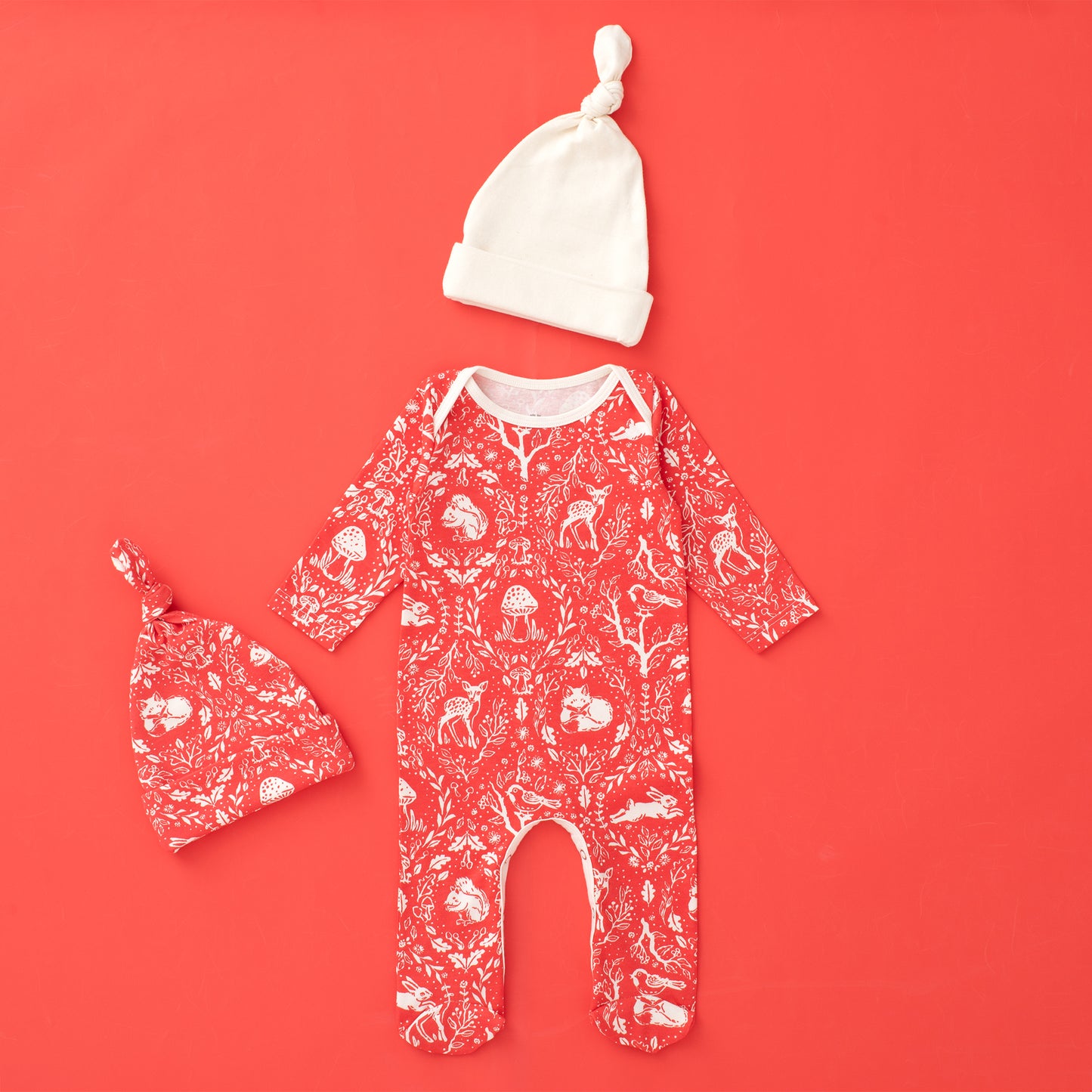 Footed Romper Bundle - Animal Tapestry Red