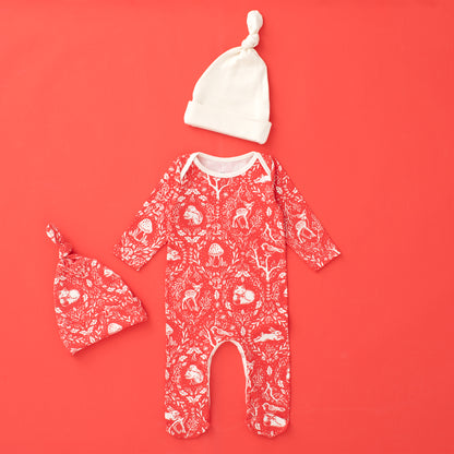 Footed Romper Bundle - Animal Tapestry Red