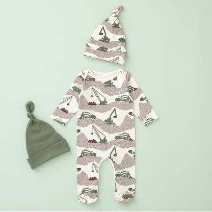 Footed Romper Bundle - Construction Forest Green