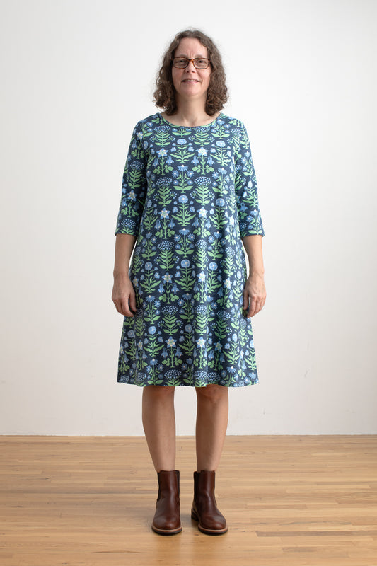 Helsinki Dress - Blockprint Floral Blue & Green
