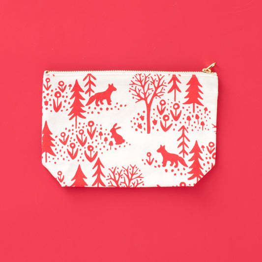 Canvas Gusset Pouch - Winter Scenic Red