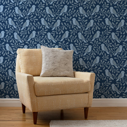 Wallpaper - Birds on Branches Blue