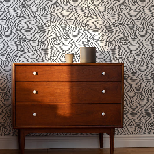 Wallpaper - Ocean Waves Charcoal