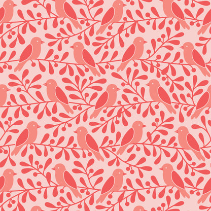 Wallpaper - Birds on Branches Coral