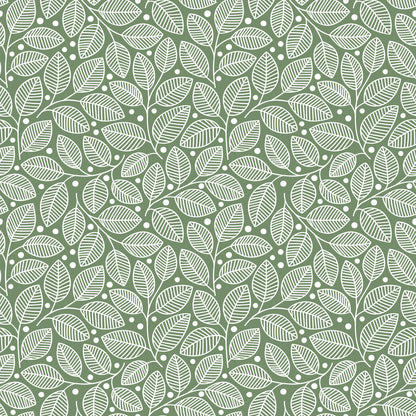 Wallpaper - Leaves & Berries Green