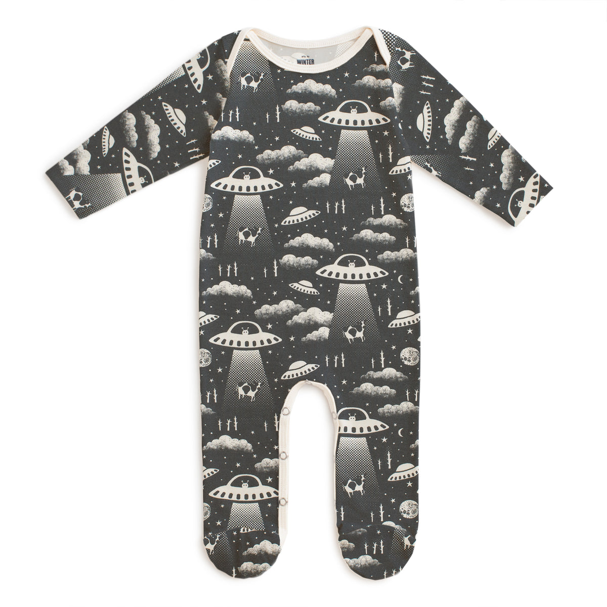 Footed Romper - Aliens Charcoal