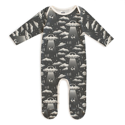 Footed Romper - Aliens Charcoal