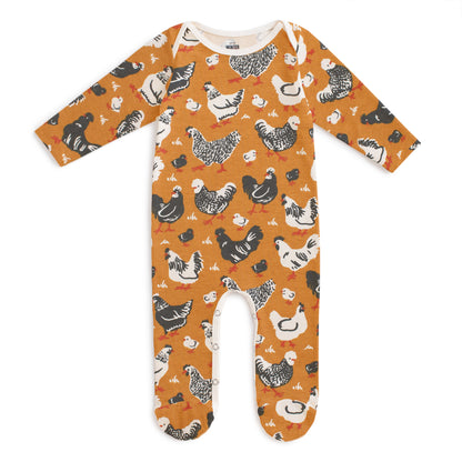Footed Romper - Chicken Family Gold