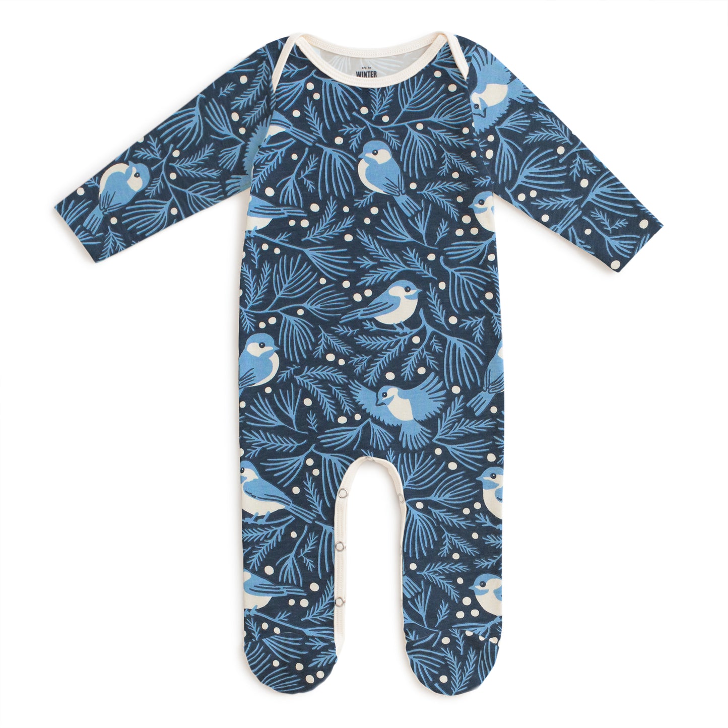 Footed Romper - Chickadees Navy & Blue