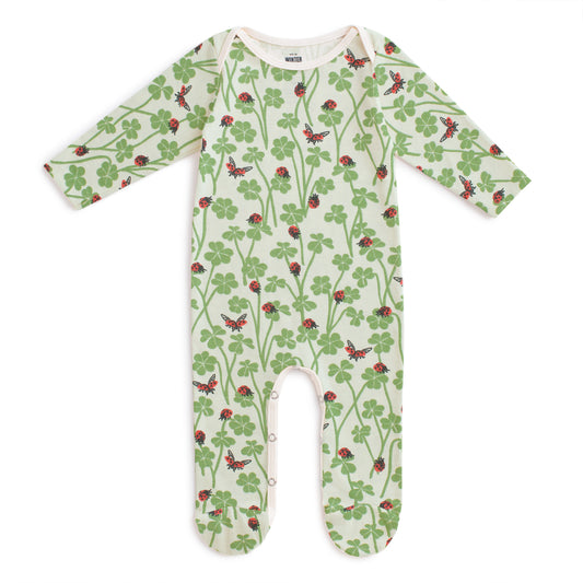 Footed Romper - Clover & Ladybugs Green