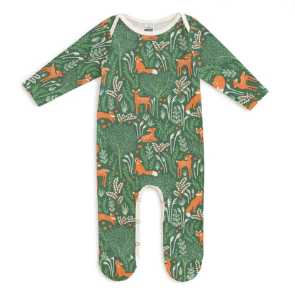 Footed Romper - Deer & Foxes Green