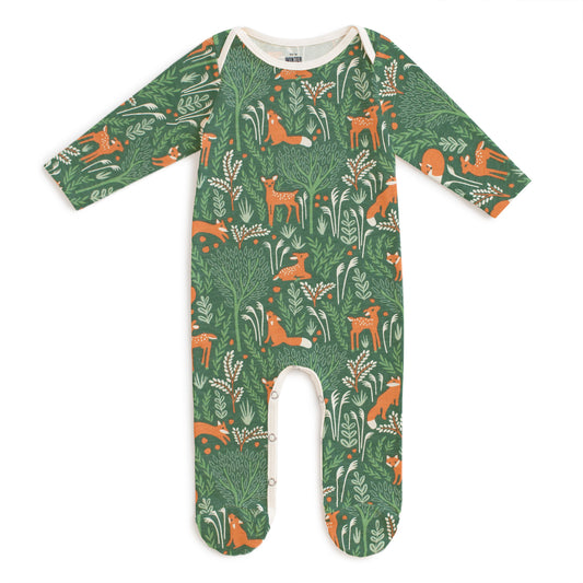 Footed Romper - Deer & Foxes Green