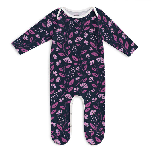 Footed Romper - Flower Vines Night Sky & Orchid