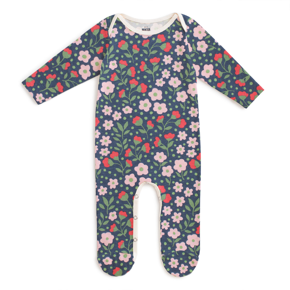 Footed Romper - Garden Blooms Navy & Pink
