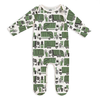 Footed Romper - Garbage & Recycling Green