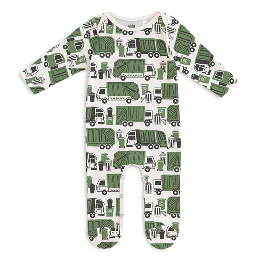 Footed Romper - Garbage & Recycling Green