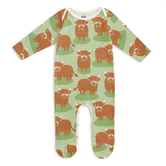 Footed Romper - Highland Cows Green