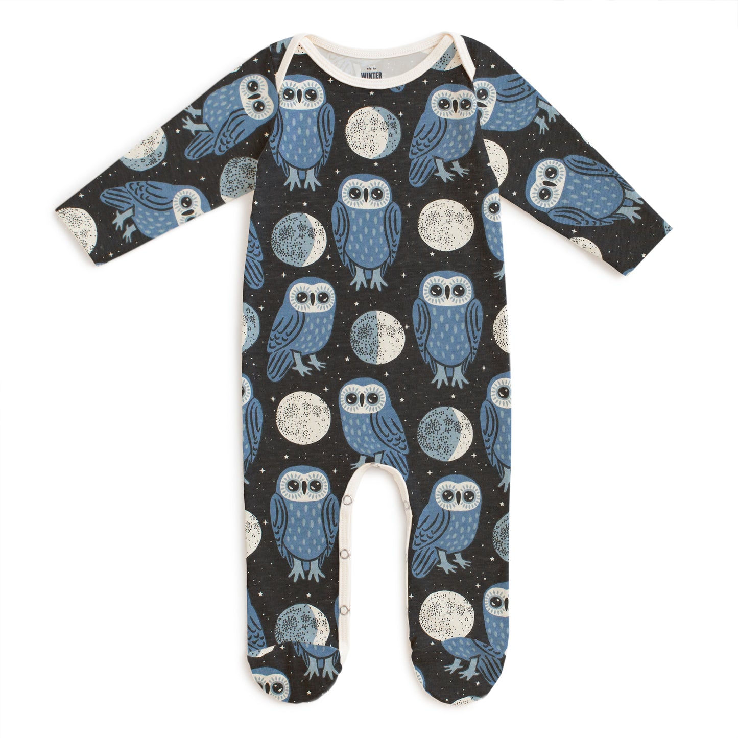 Footed Romper - Midnight Owls Charcoal & Blue