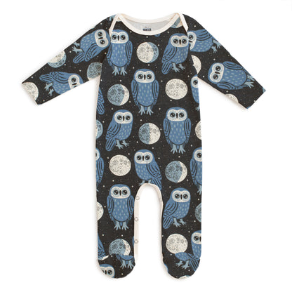 Footed Romper - Midnight Owls Charcoal & Blue