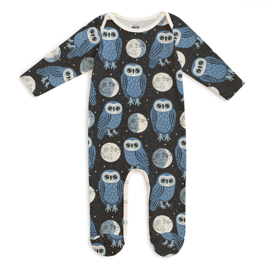 Footed Romper - Midnight Owls Charcoal & Blue