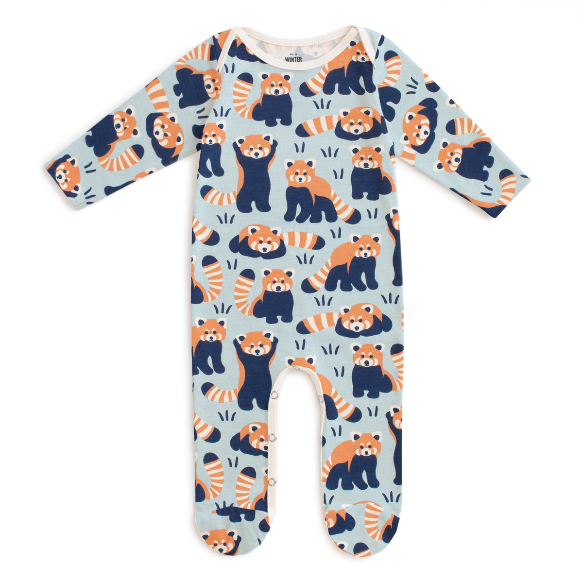 Footed Romper - Red Pandas Pale Blue