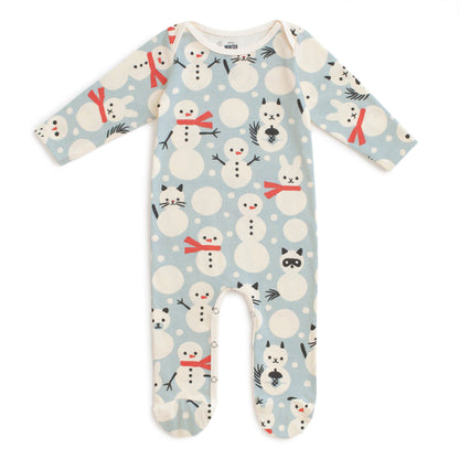 Footed Romper - Snow Creatures Sky Blue