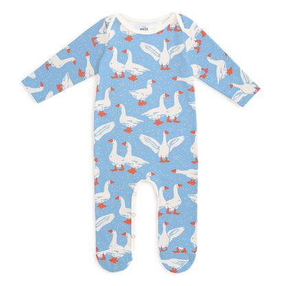 Footed Romper - Silly Geese Blue