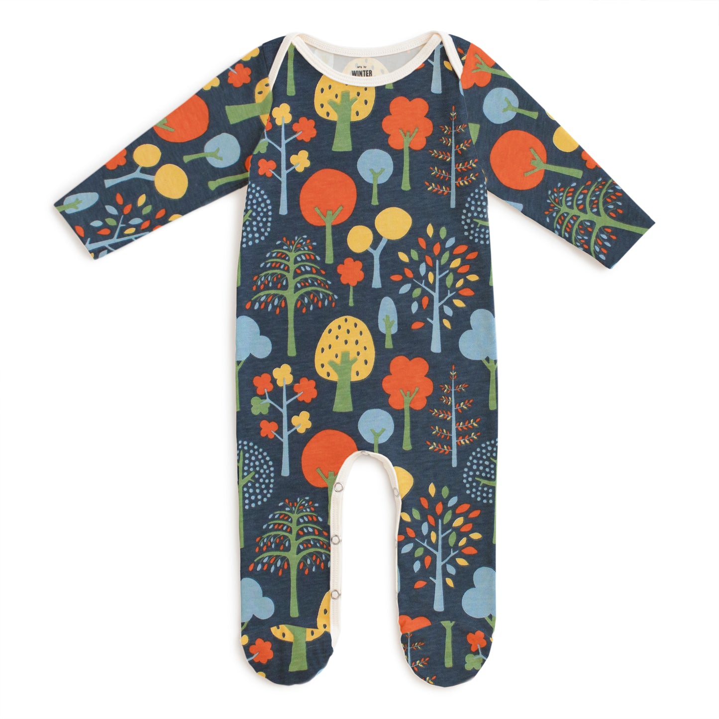 Footed Romper - Trees Navy & Green
