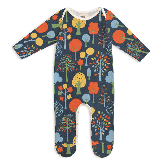 Footed Romper - Trees Navy & Green