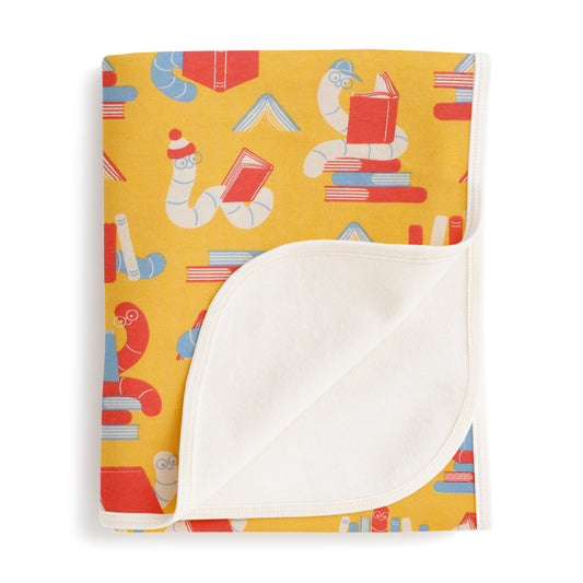 French Terry Blanket - Bookworms Yellow