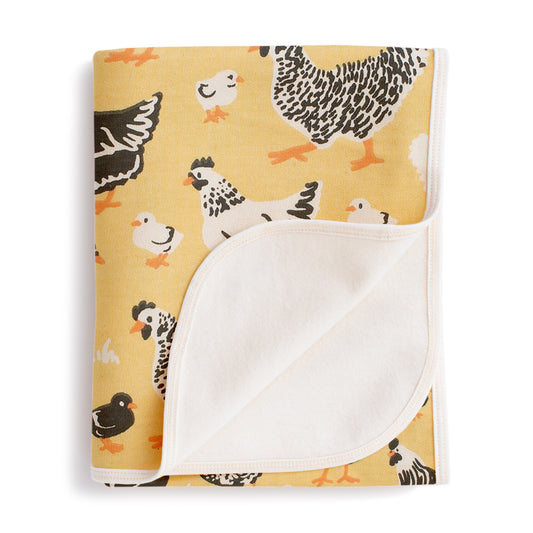 French Terry Blanket - Chicken Family Yellow