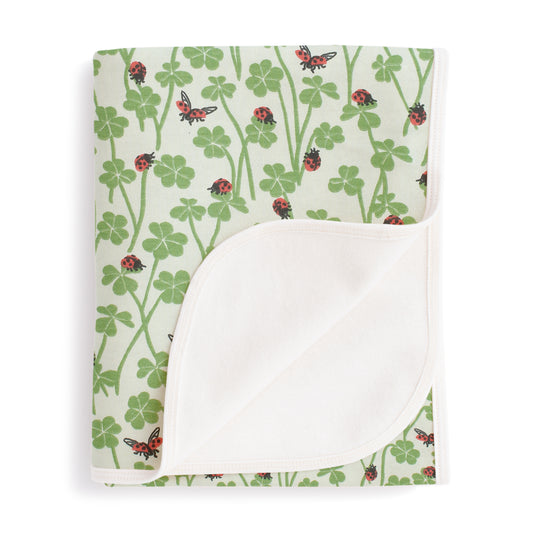French Terry Blanket - Clover & Ladybugs Green