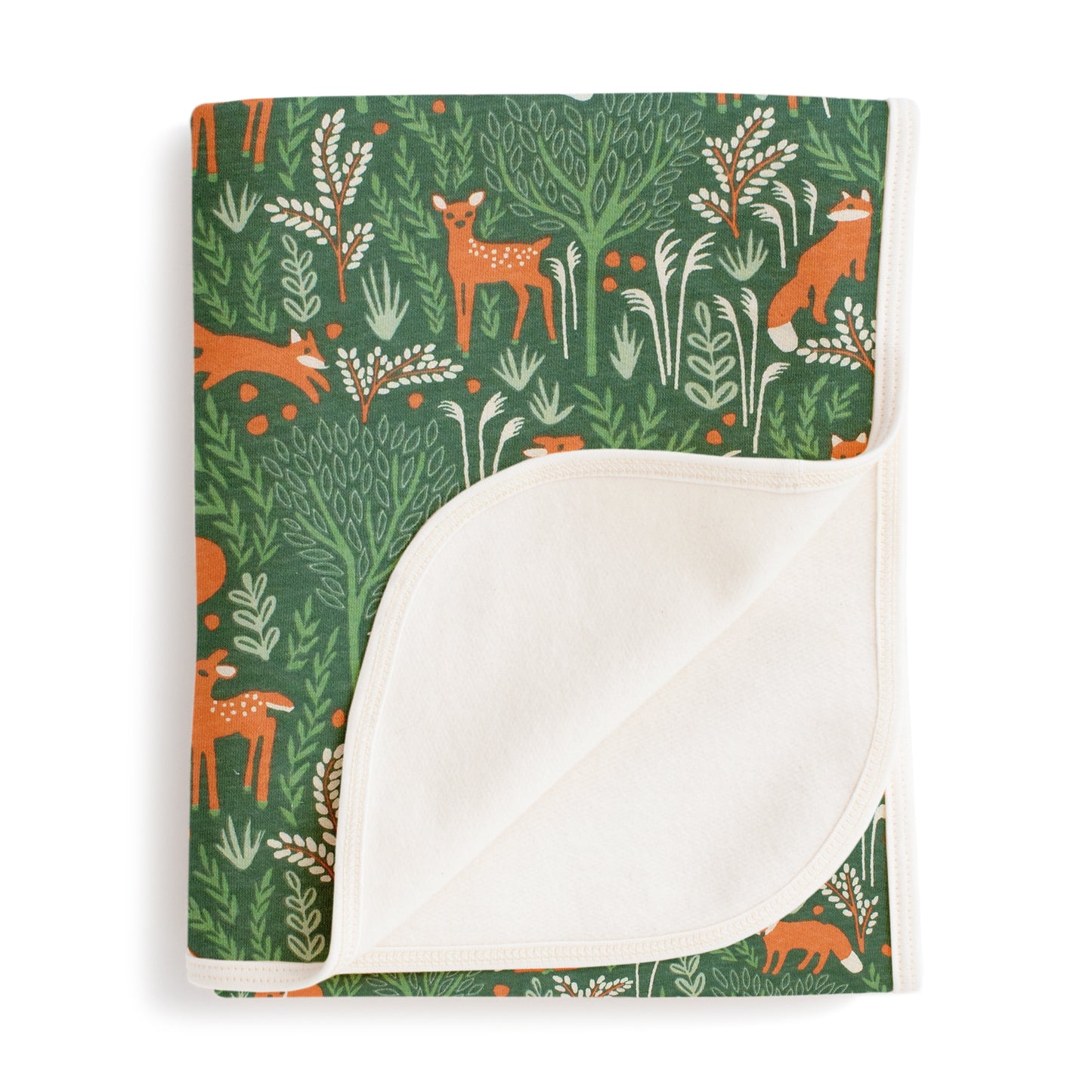 French Terry Blanket - Deer & Foxes Green
